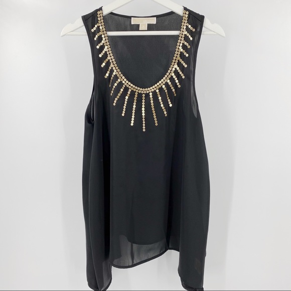 Michae Kors black tank top with sequin neckline